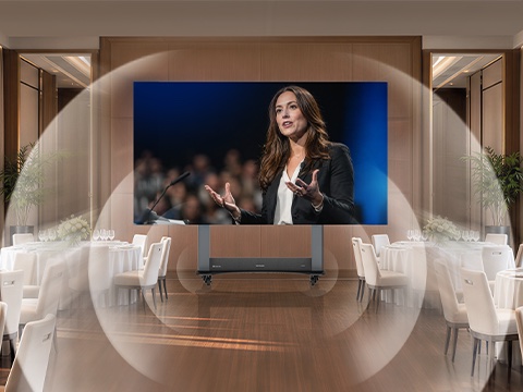 Pantalla LED Direct View con altavoces integrados en un auditorio